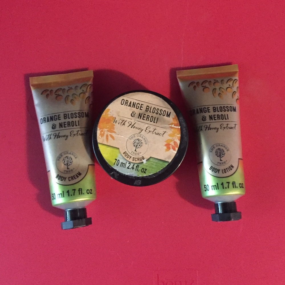 Orange scented scrub and lotion